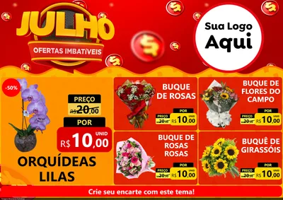 Modelo de Encarte para Encarte A4 Horizontal com o tema Julho Ofertas Imbatíveis para Floricultura e jardim