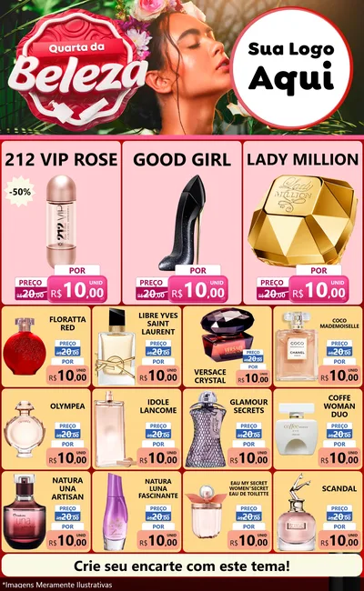 Modelo de Encarte para Encarte Grande com o tema Quarta da Beleza para Perfumes