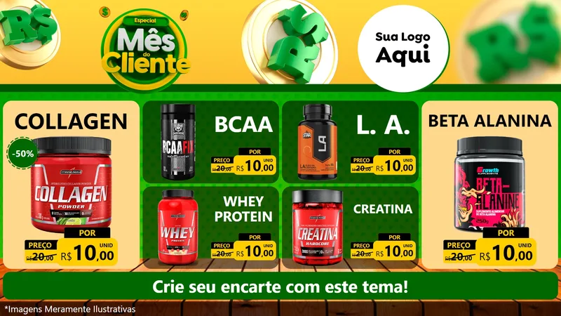 Modelo de TV para TV Horizontal com o tema Especial Mês do Cliente para Suplementos alimentares