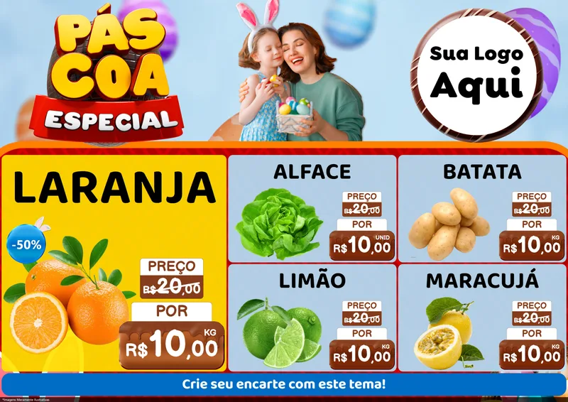 Modelo de Encarte para Encarte A4 Horizontal com o tema Páscoa Especial para Hortifrúti