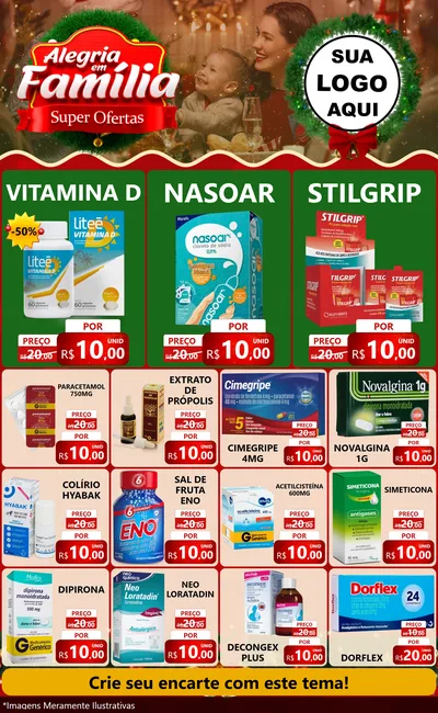 Modelo de Encarte para Encarte Grande com o tema Alegria Em Família - Super Ofertas para Farmácia
