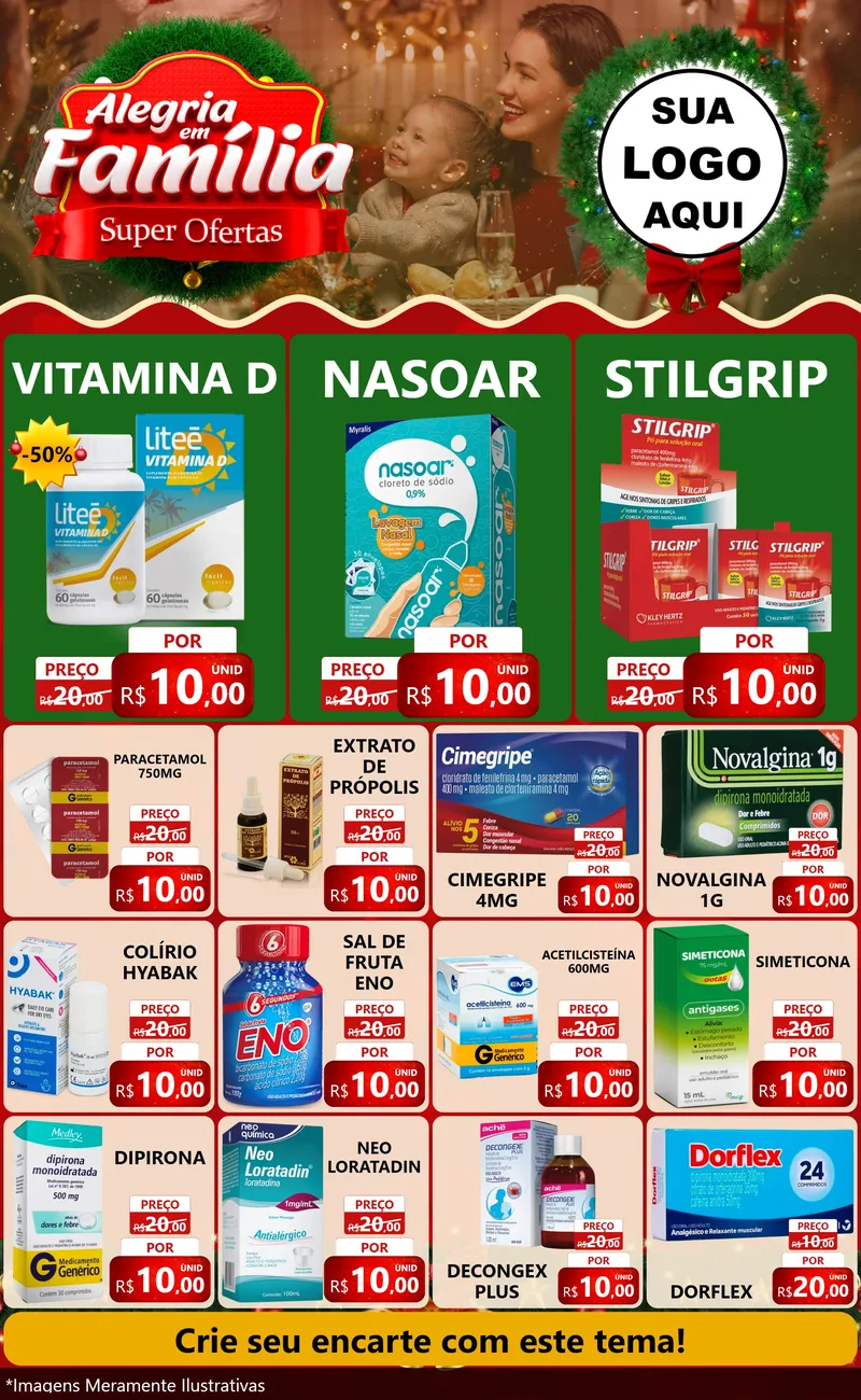 Modelo de Encarte para Encarte Grande com o tema Alegria Em Família - Super Ofertas para Farmácia