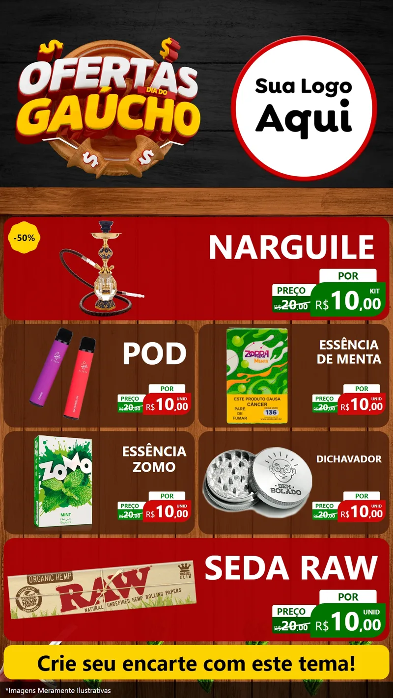 Modelo de TV para TV Vertical com o tema Ofertas Dia do Gaúcho para Tabacaria
