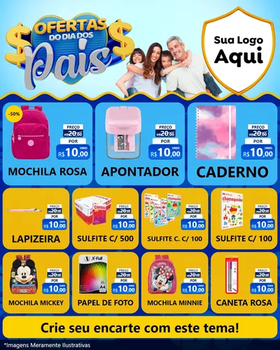 Modelo de Rede Social para Feed Instagram com o tema Ofertas do Dia dos Pais para Papelaria