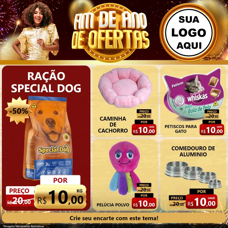 Modelo de Rede Social para Feed Facebook com o tema Fim de Ano de Ofertas para Pet Shop