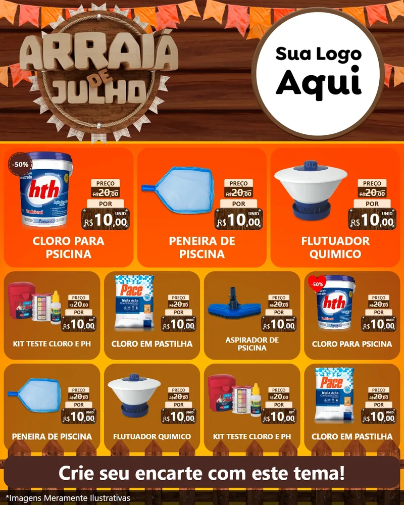 Modelo de Rede Social para Feed Instagram com o tema Arraiá de Julho - Junina para Produtos para Piscina