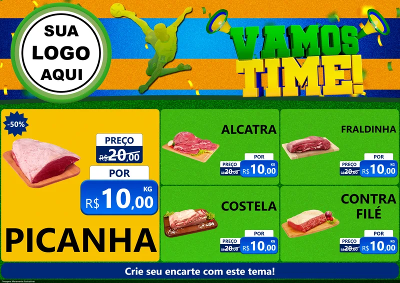 Modelo de Encarte para Encarte A4 Horizontal com o tema Vamos Time! para Açougue