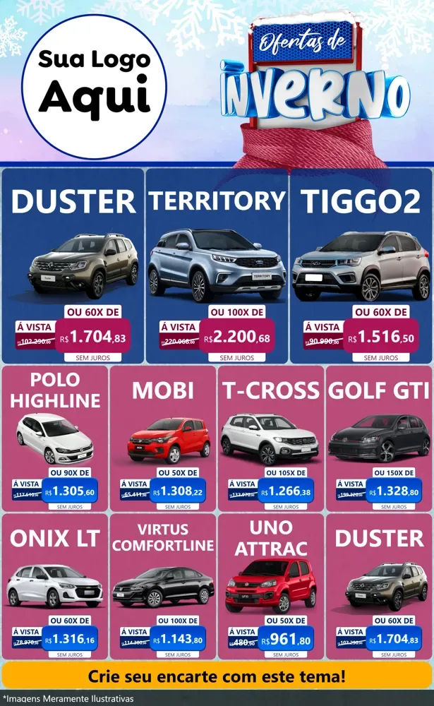 Modelo de Encarte para Encarte Grande com o tema Ofertas de Inverno para Concessionaria de Carros