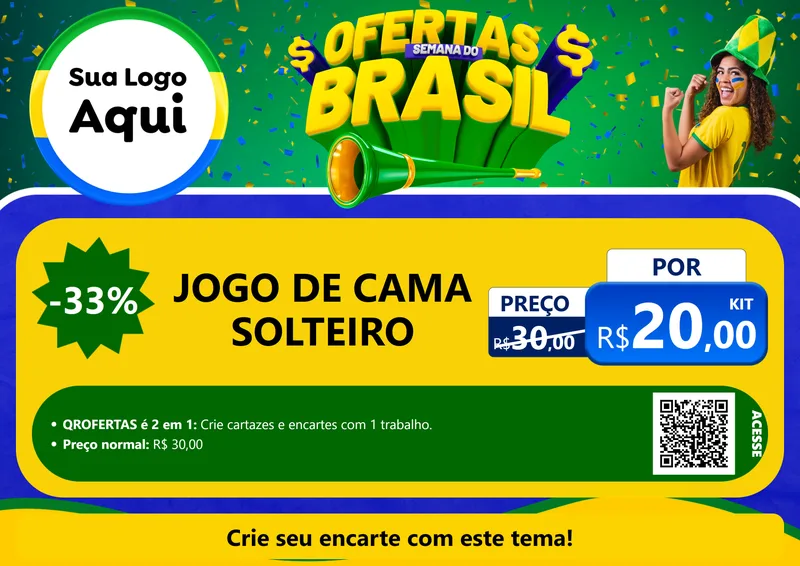 Modelo de Cartaz para Cartaz A4 Horizontal com o tema Ofertas Semana do Brasil para Cama, Mesa e Banho