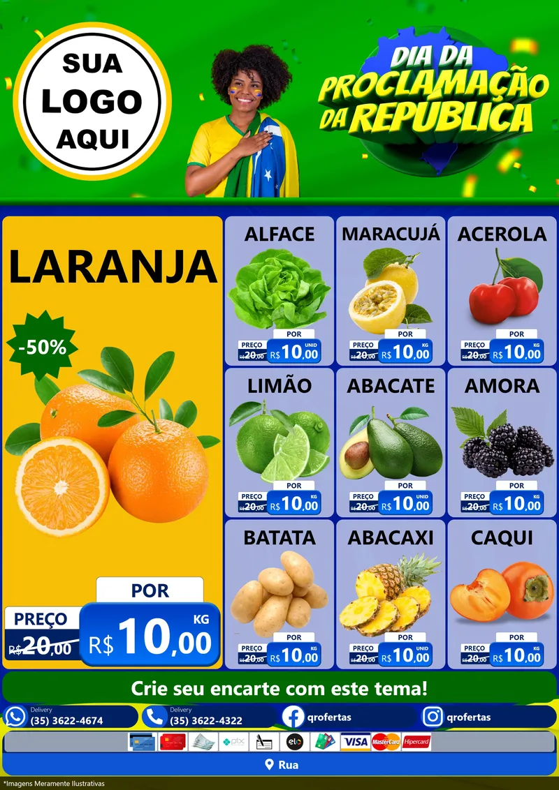 Modelo de Encarte para Encarte A4 Vertical com o tema Dia Da Proclamação Da República para Hortifrúti