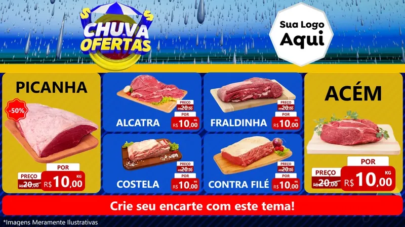 Modelo de TV para TV Horizontal com o tema Chuva de Ofertas para Açougue