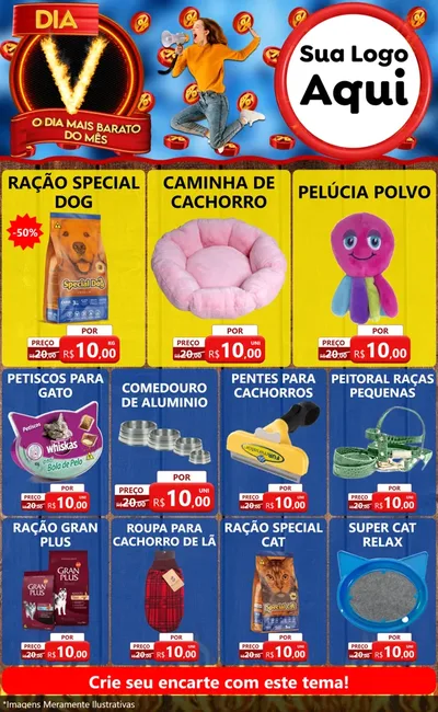 Modelo de Encarte para Encarte Grande com o tema Dia V - O Dia Mais Barato Do Mês para Pet Shop