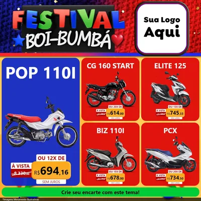 Modelo de Rede Social para Feed Facebook com o tema Festival Boi-Bumbá para Concessionaria de Motos