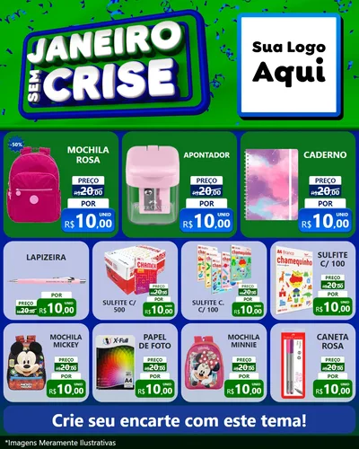 Modelo de Rede Social para Feed Instagram com o tema Janeiro Sem Crise para Papelaria