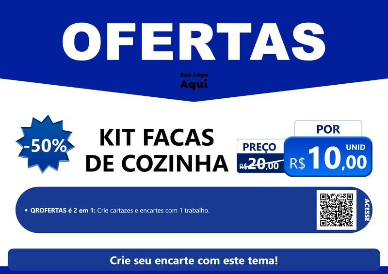 Modelo de Cartaz para Cartaz A4 Horizontal com o tema Ofertas Azul Cartaz para Utilidades Domésticas