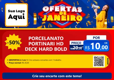Modelo de Cartaz para Cartaz A4 Horizontal com o tema Ofertas de Janeiro para Pisos e revestimentos