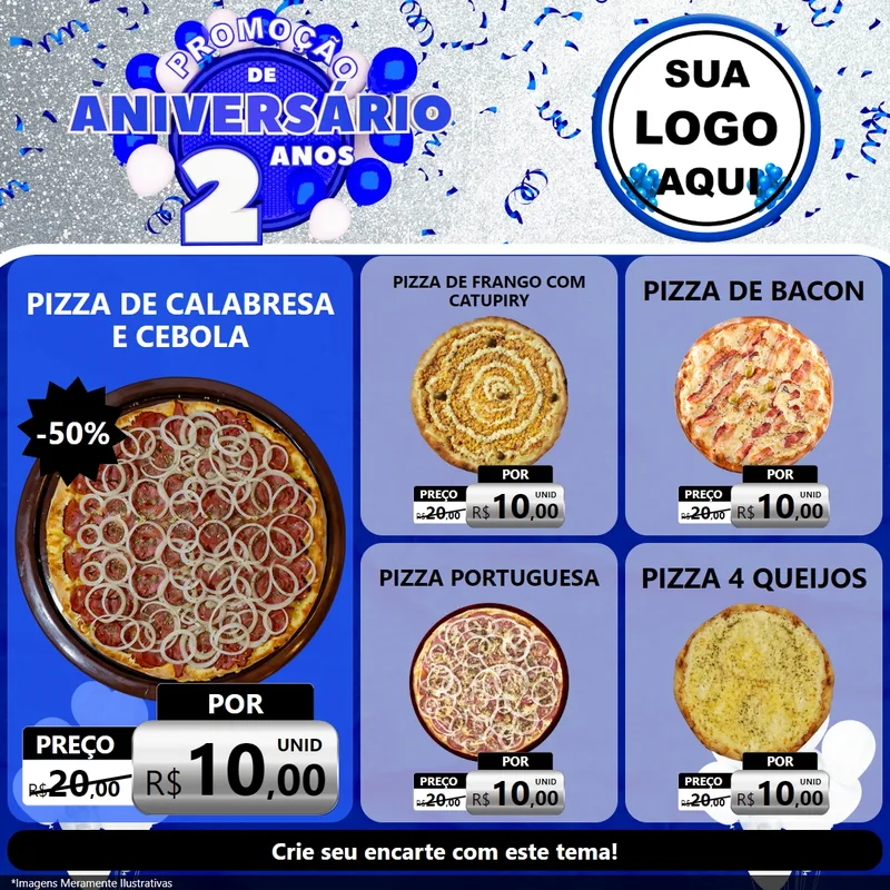 Modelo de Rede Social para Feed Facebook com o tema Promoção de Aniversário - 2 Anos para Pizzaria