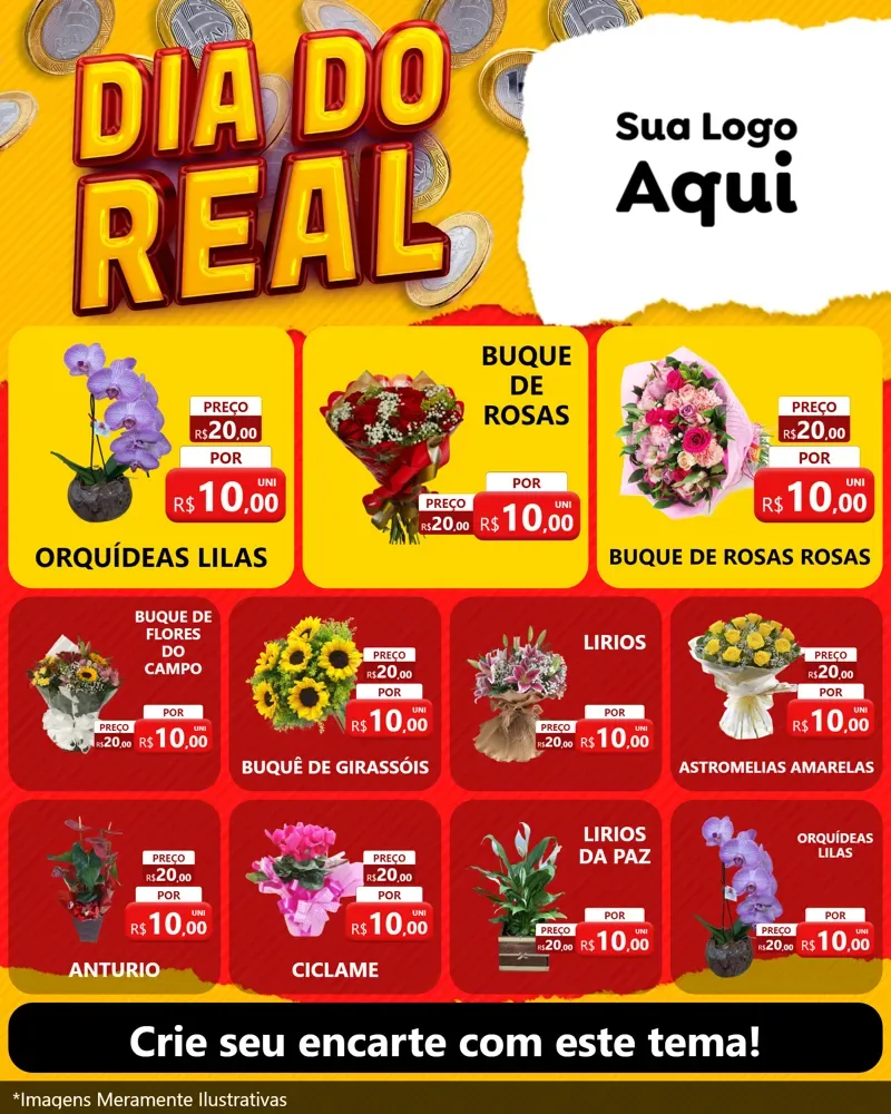Modelo de Rede Social para Feed Instagram com o tema Dia Do Real para Floricultura e jardim