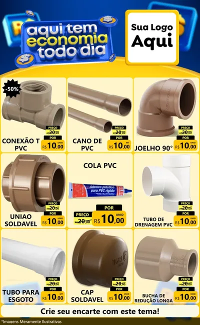 Modelo de Encarte para Encarte Grande com o tema Aqui Tem Economia Todo Dia para Tubos e conexões