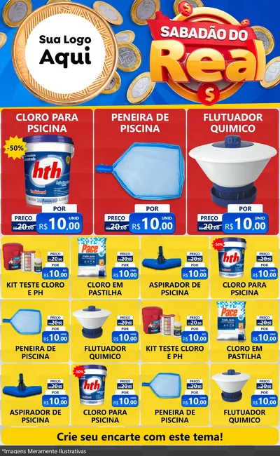 Modelo de Encarte para Encarte Grande com o tema Sabadão do Real para Produtos para Piscina