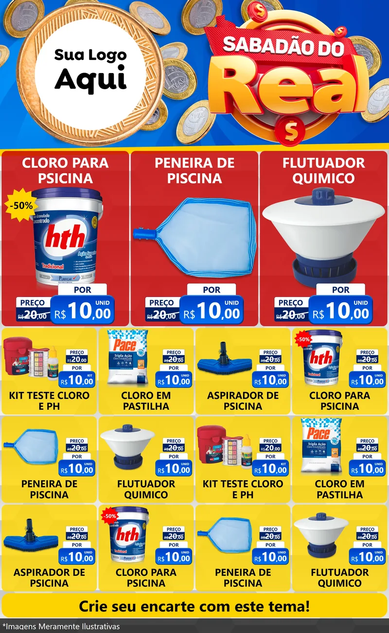 Modelo de Encarte para Encarte Grande com o tema Sabadão do Real para Produtos para Piscina