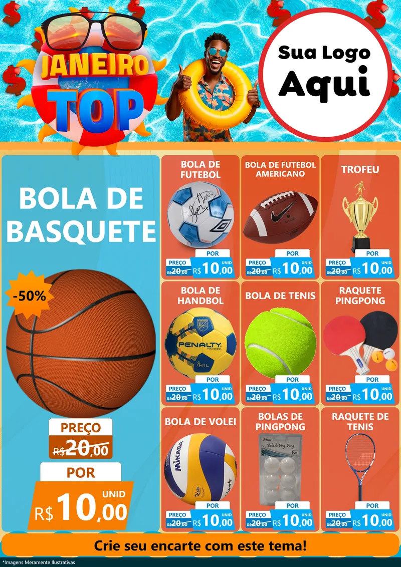 Modelo de Encarte para Encarte A4 Vertical com o tema Janeiro Top para Artigos Esportivos