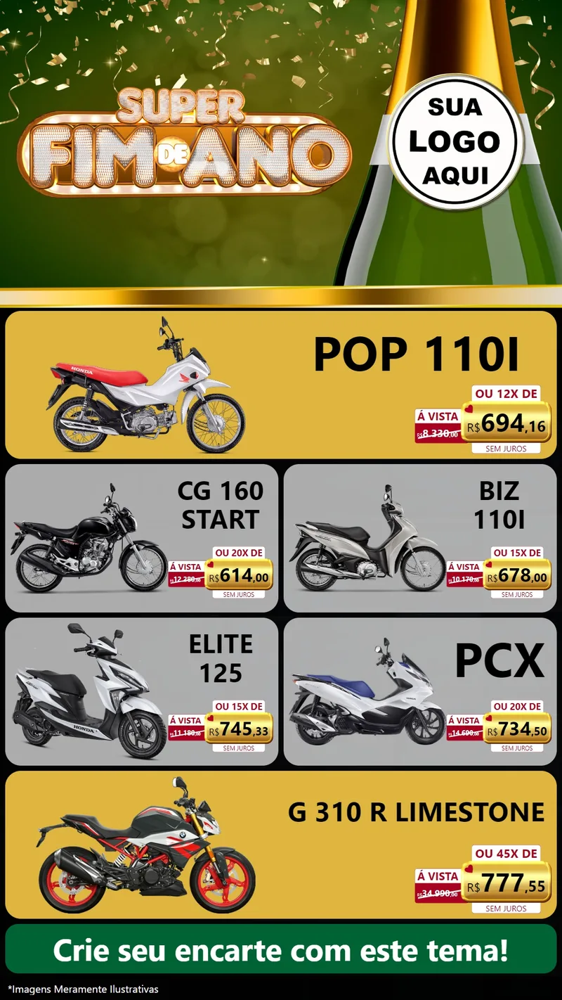 Modelo de TV para TV Vertical com o tema Super Fim de Ano para Concessionaria de Motos