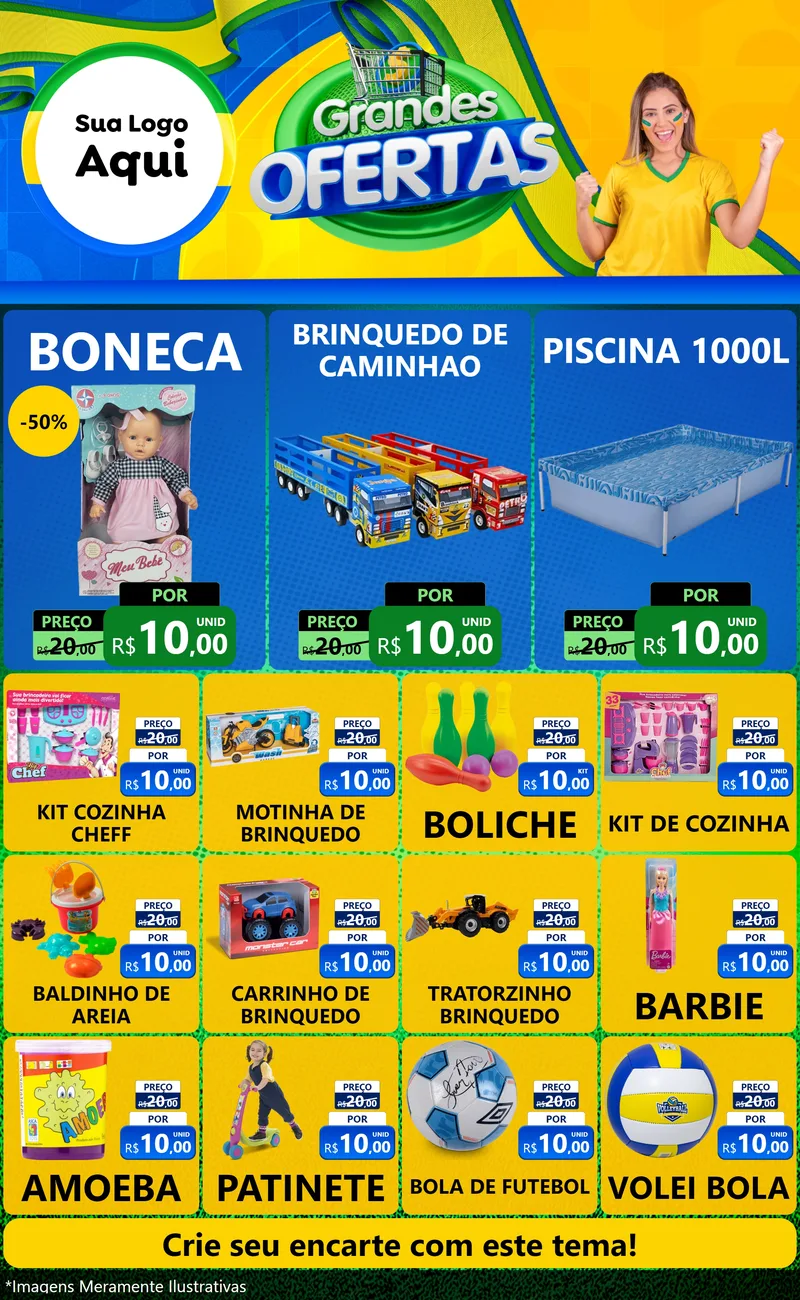 Modelo de Encarte para Encarte Grande com o tema Grandes Ofertas para Brinquedos