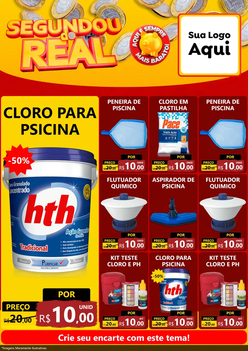 Modelo de Encarte para Encarte A4 Vertical com o tema Segundou do Real para Produtos para Piscina