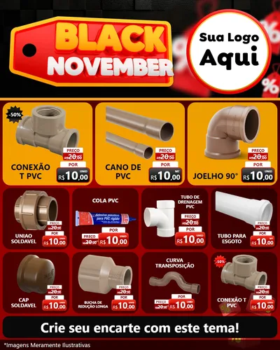 Modelo de Rede Social para Feed Instagram com o tema Black November para Tubos e conexões