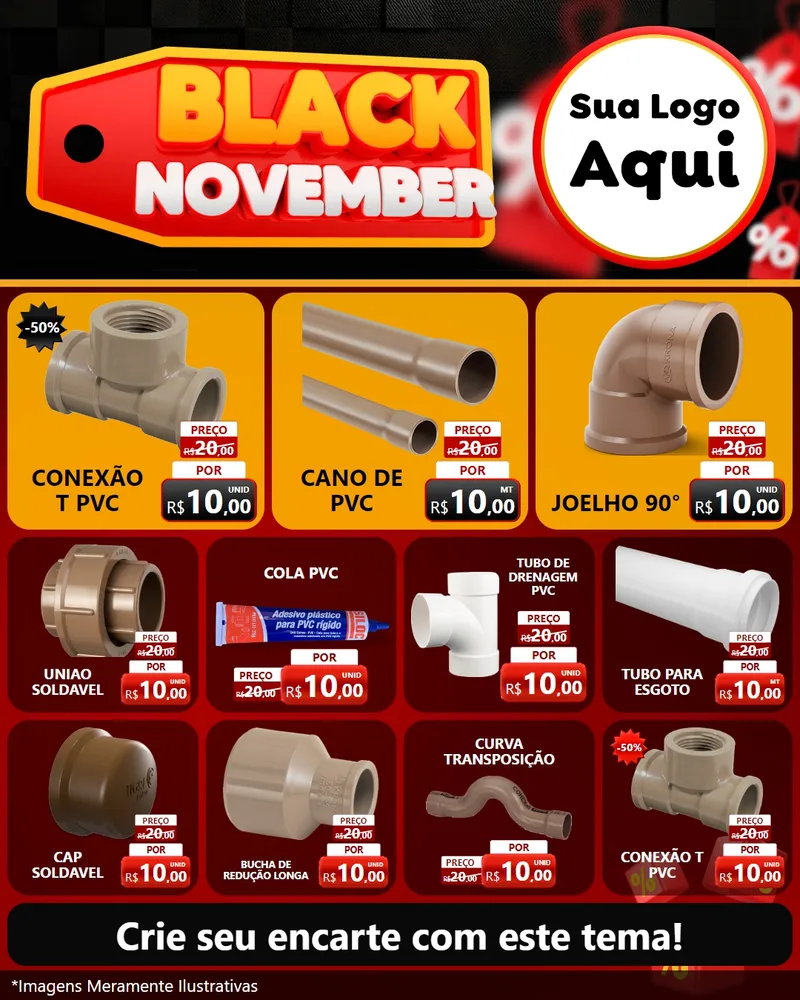 Modelo de Rede Social para Feed Instagram com o tema Black November para Tubos e conexões