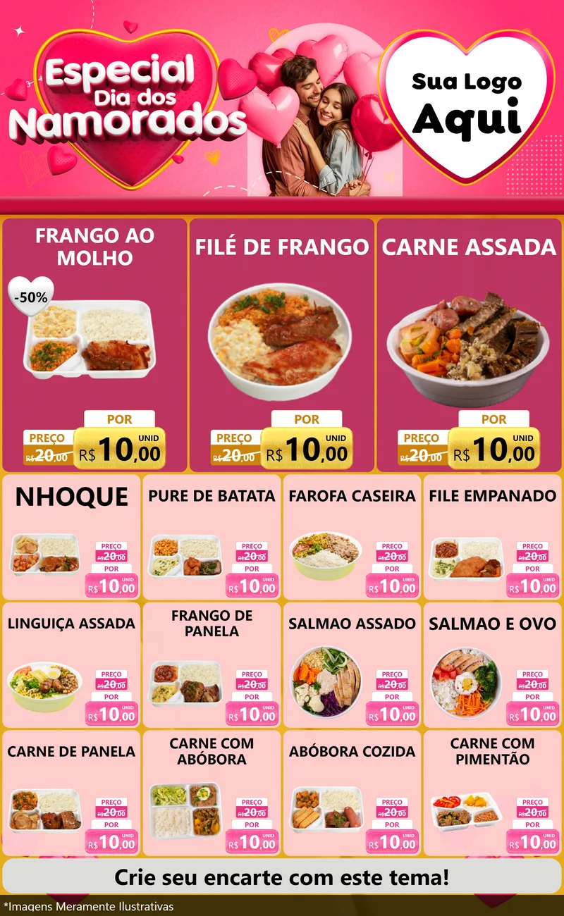 Modelo de Encarte para Encarte Grande com o tema Especial Dia dos Namorados para Restaurante