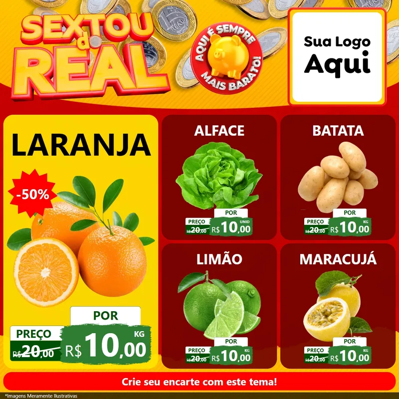 Modelo de Rede Social para Feed Facebook com o tema Sextou do Real para Hortifrúti