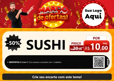 Modelo de Cartaz para Cartaz A4 Horizontal com o tema Março de Ofertas! para Comida japonesa