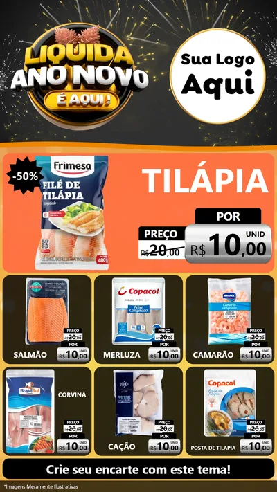Modelo de Rede Social para Stories com o tema Liquida Ano Novo É Aqui! para Peixaria