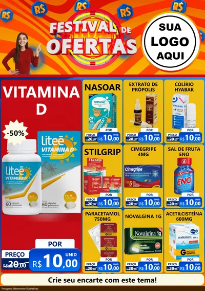 Modelo de Encarte para Encarte A4 Vertical com o tema Festival de Ofertas para Farmácia