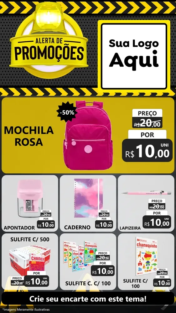 Modelo de Rede Social para Stories com o tema Alerta de Promoções para Papelaria