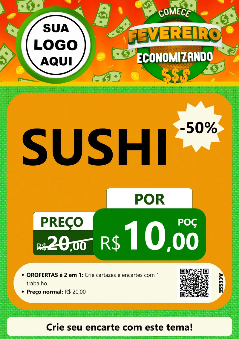 Modelo de Cartaz para Cartaz A4 Vertical com o tema Comece Fevereiro Economizando para Comida japonesa