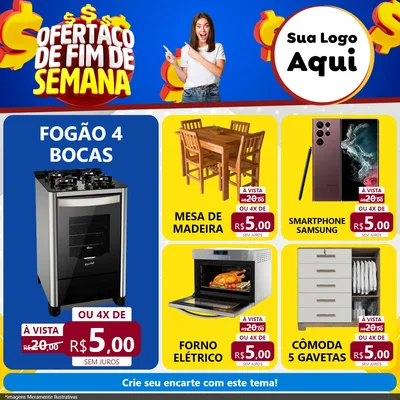 Modelo de Rede Social para Feed Facebook com o tema Ofertaço de Fim de Semana para Móveis e Eletro