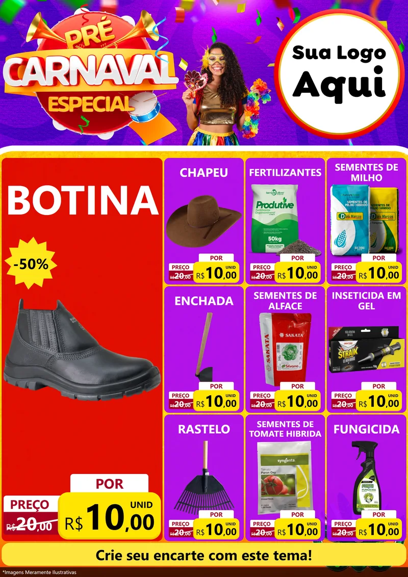 Modelo de Encarte para Encarte A4 Vertical com o tema Pré-Carnaval Especial para Agropecuária