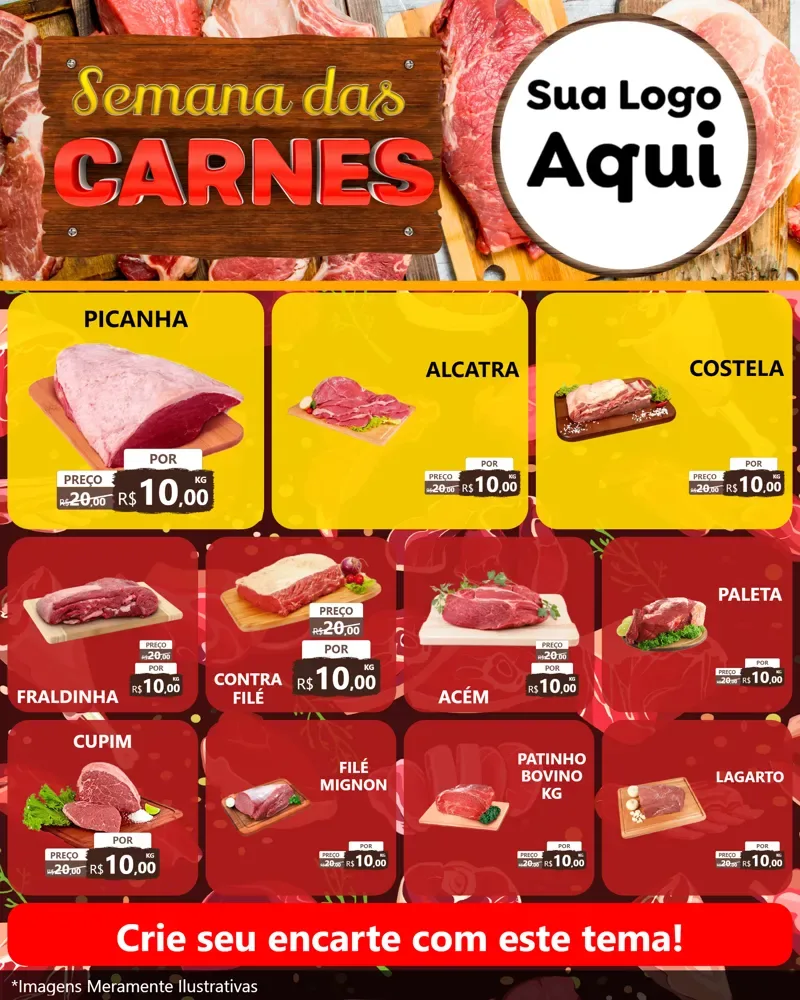 Modelo de Rede Social para Feed Instagram com o tema Semana das Carnes para Açougue