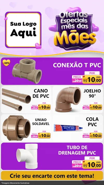 Modelo de TV para TV Vertical com o tema Ofertas Especiais - Mês das Mães para Tubos e conexões