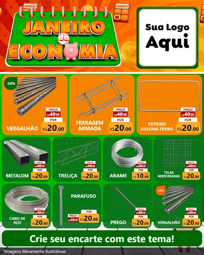 Modelo de Rede Social para Feed Instagram com o tema Janeiro da Economia para Ferragens