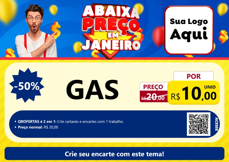 Modelo de Cartaz para Cartaz A4 Horizontal com o tema Abaixa Preço em Janeiro para Água e gás