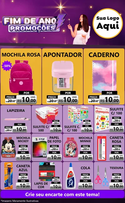 Modelo de Encarte para Encarte Grande com o tema Fim de Ano Promoções para Papelaria