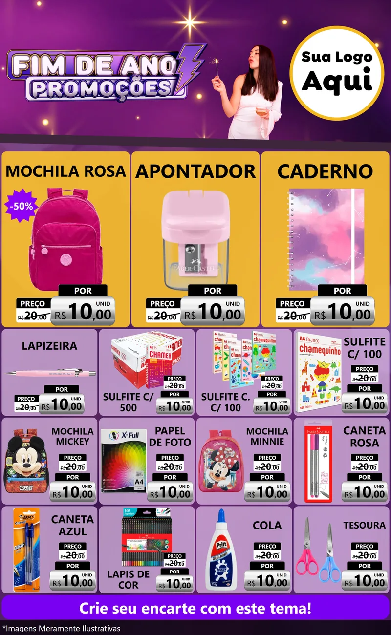 Modelo de Encarte para Encarte Grande com o tema Fim de Ano Promoções para Papelaria