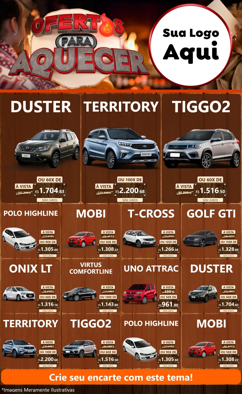 Modelo de Encarte para Encarte Grande com o tema Ofertas Para Aquecer para Concessionaria de Carros