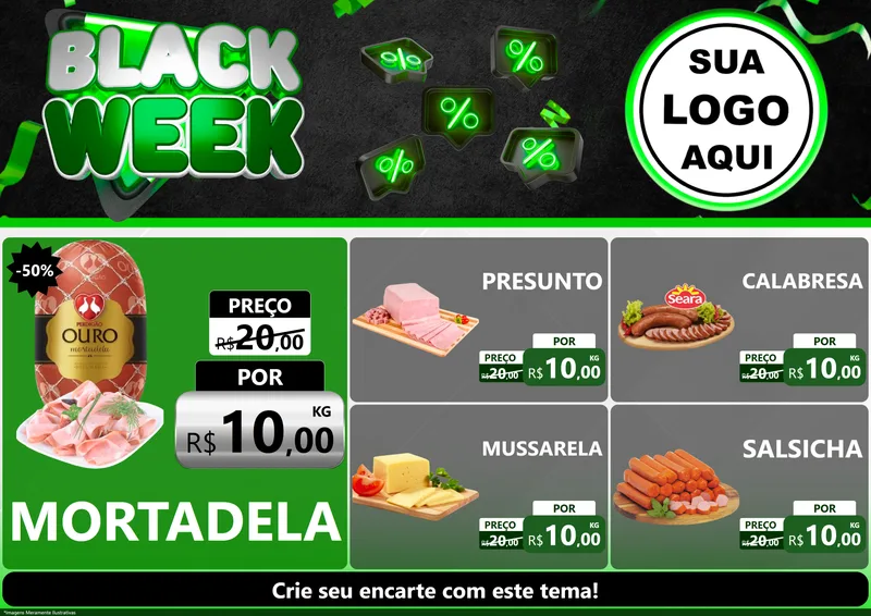 Modelo de Encarte para Encarte A4 Horizontal com o tema Black Week para Frios e Laticínios