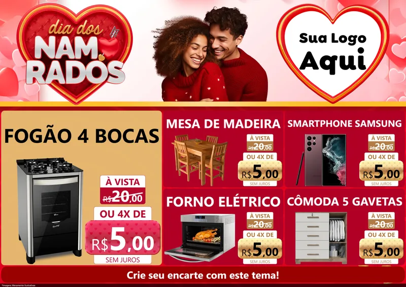Modelo de Encarte para Encarte A4 Horizontal com o tema Dia dos Namorados para Móveis e Eletro