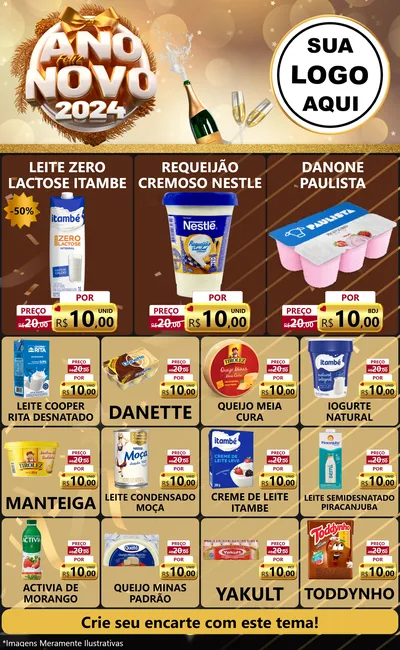 Modelo de Encarte para Encarte Grande com o tema Feliz Ano Novo 2027 para Frios e Laticínios